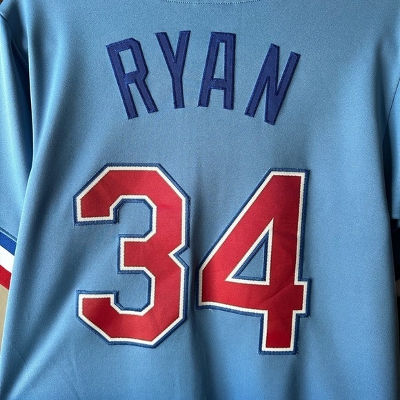 SOLD Vintage Texas Rangers Nolan Ryan Majestic Cooperstown MLB Light Blue - Picture 10 of 10